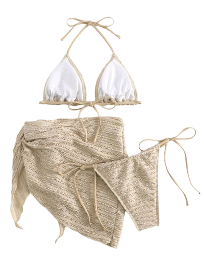 SHE bézs fodros háromrészes bikini szett