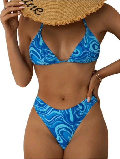 SHE kék mintás háromrészes bikini szett