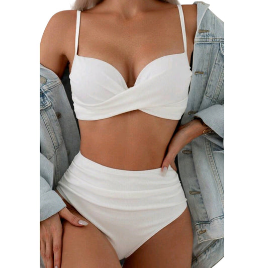 SHE fehér bordázott bikini
