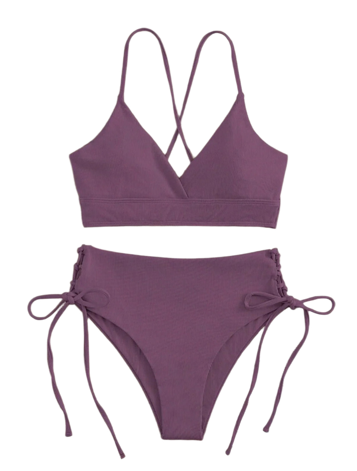 SHE lila magas derekú oldalt fűzős bikini szett