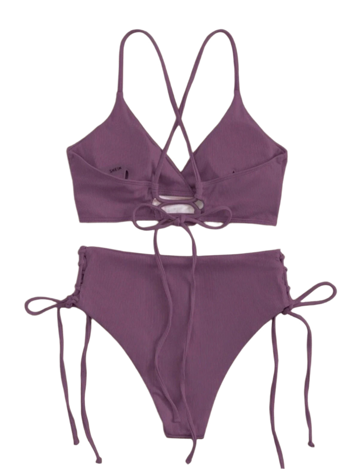 SHE lila magas derekú oldalt fűzős bikini szett