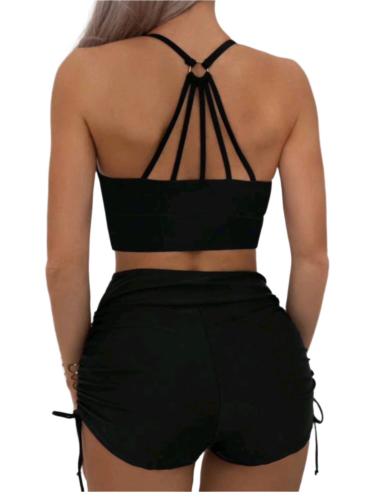 SHE fekete sportos tankini szett magas derekú shorttal