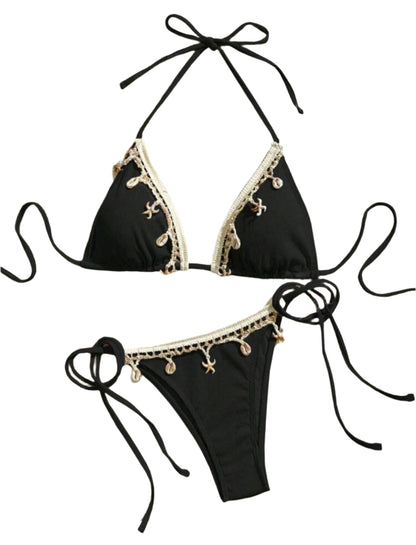 SHE fekete kagylódíszes horgolt bikini