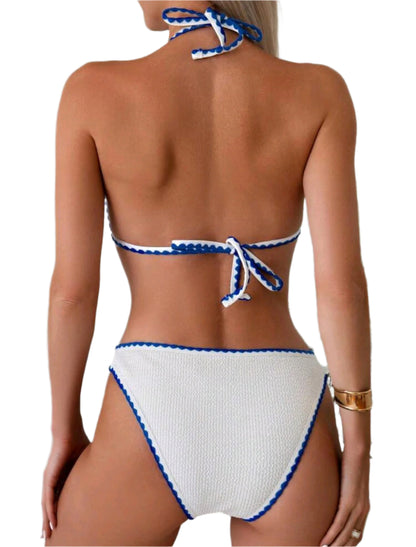 SHE fehér-kék horgolt hatású bikini