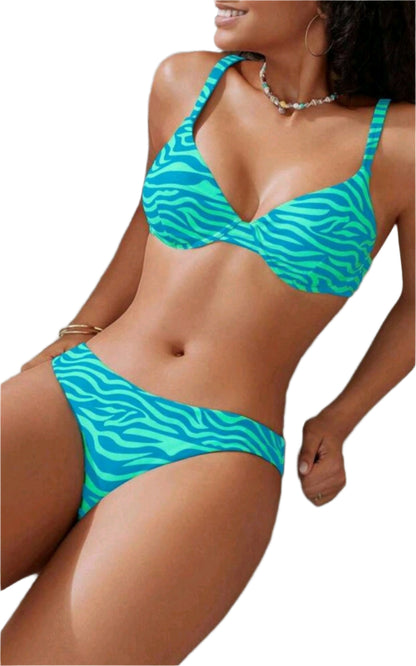 SHE kék-zöld mintás bikini szett
