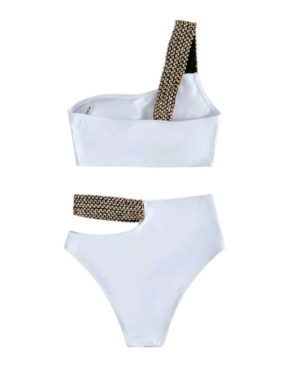 SHE fehér aszimmetrikus pántos bikini szett