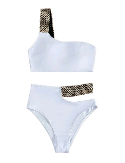 SHE fehér aszimmetrikus pántos bikini szett