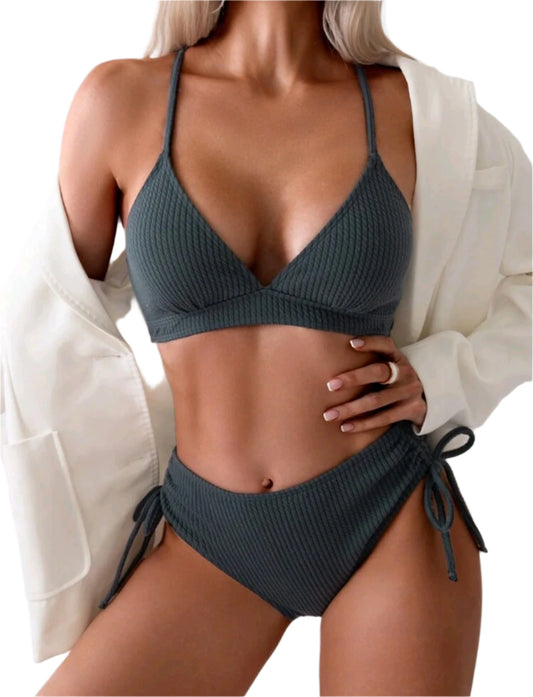 SHE sötétszürke bordázott bikini szett