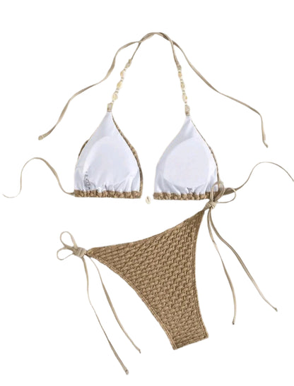 SHE bézs horgolt kagylódíszes bikini