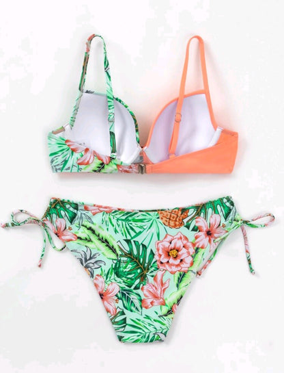 SHE narancssárga virágmintás bikini