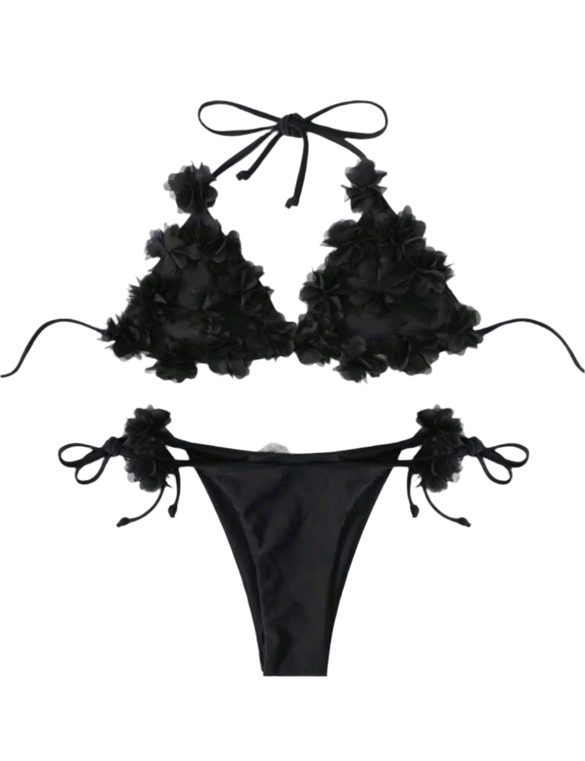 SHE fekete 3D virágos bikini