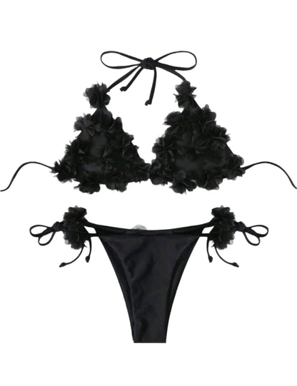 SHE fekete 3D virágos bikini