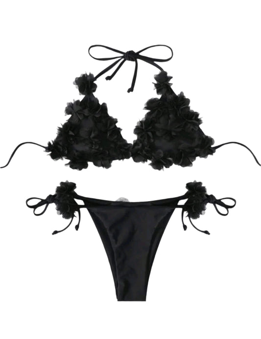 SHE fekete 3D virágos bikini