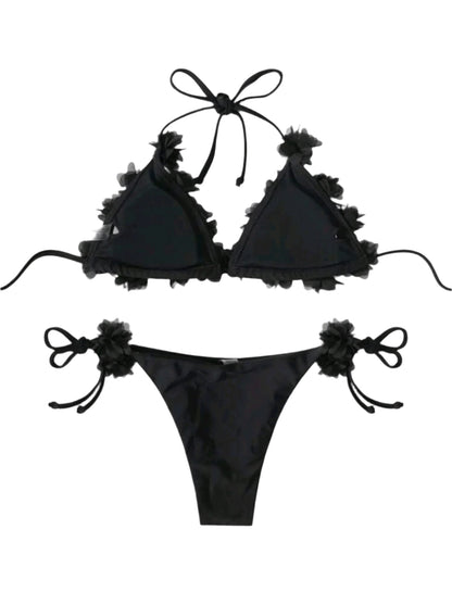 SHE fekete 3D virágos bikini