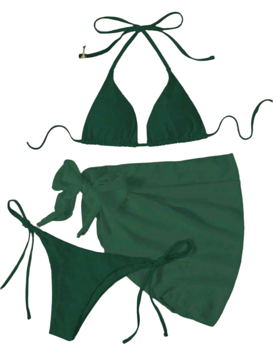 SHE sötétzöld háromszög fazonú szoknyás bikini szett