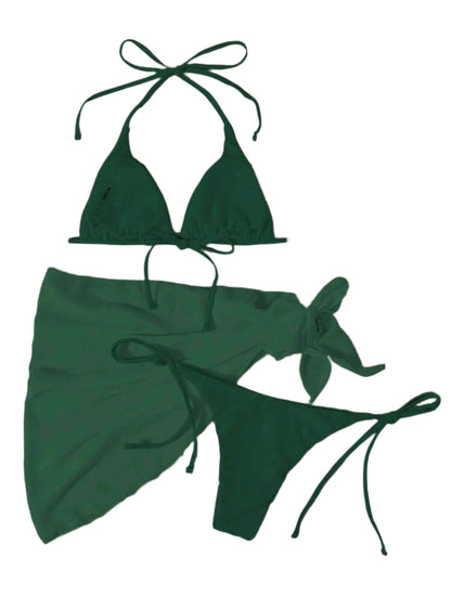 SHE sötétzöld háromszög fazonú szoknyás bikini szett