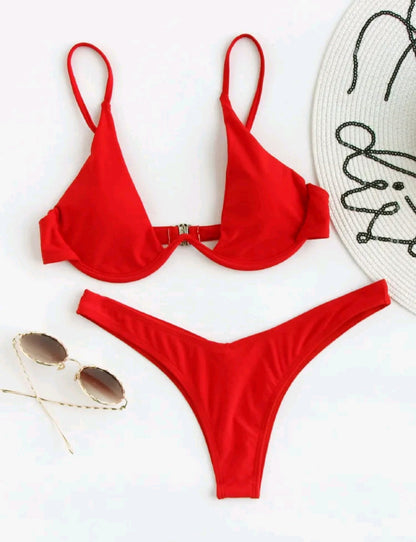 SHE piros egyszerű háromszög bikini szett