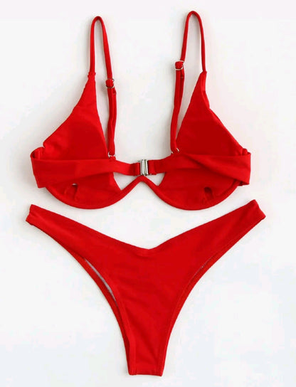 SHE piros egyszerű háromszög bikini szett