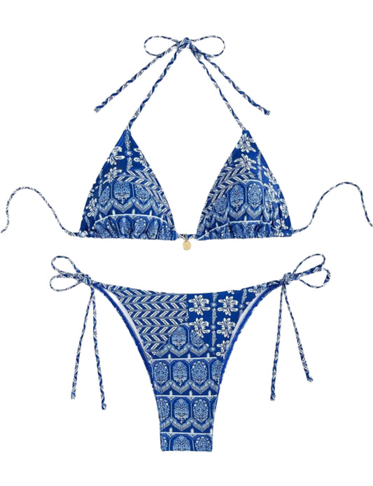 SHE kék mintás háromszög bikini