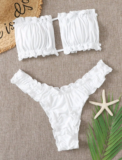 SHE fehér fodros bandeau bikini szett