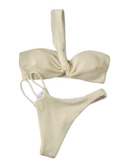 SHE vajszínű bordázott anyagú bikini szett