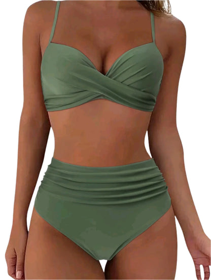 SHE olívazöld magas derekú bikini szett
