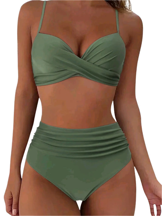 SHE olívazöld magas derekú bikini szett