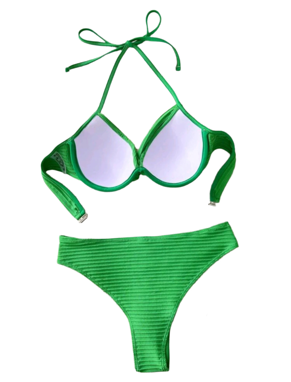 SHE zöld bordázott merevítős bikini szett