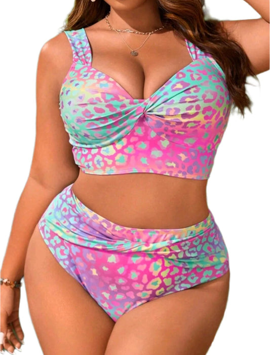 SHE színes leopárdmintás magas derekú bikini
