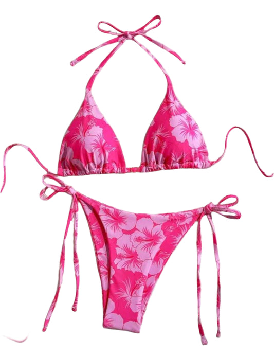 SHE pink virágmintás háromszög bikini szett