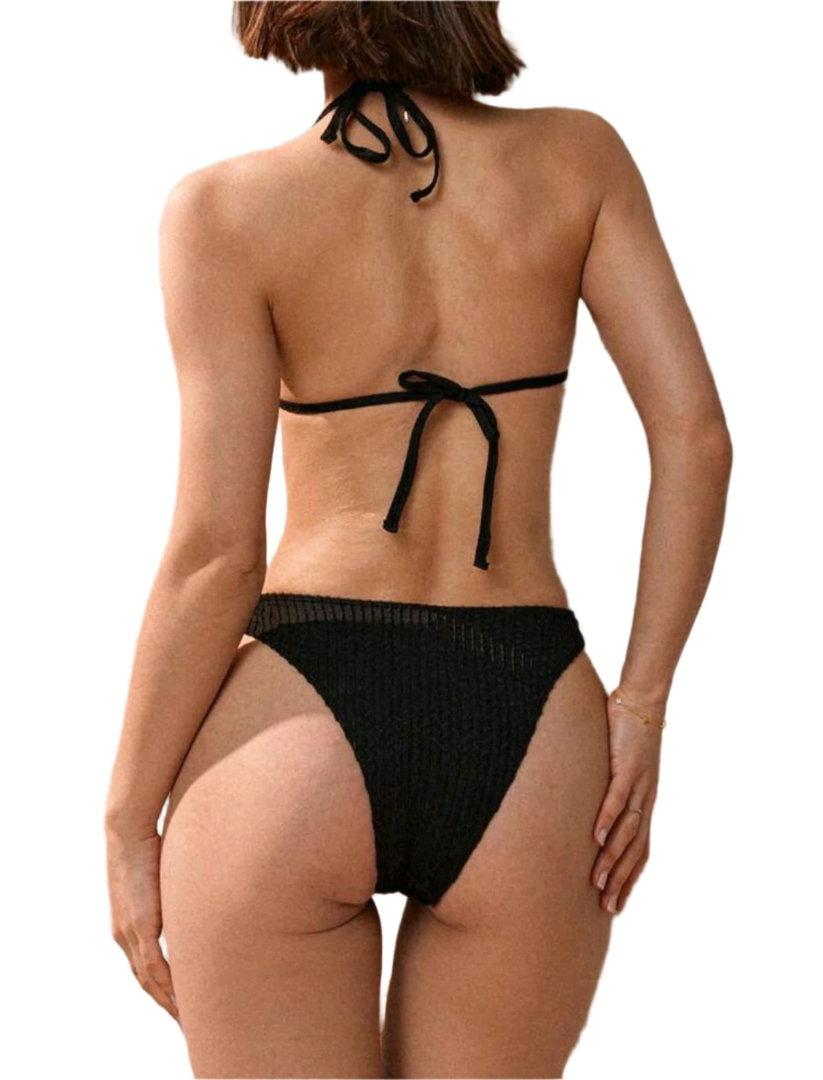 SHE fekete bordázott háromszög bikini szett