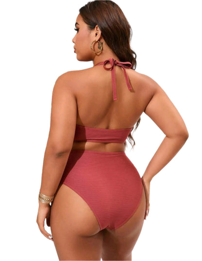 SHE bordó bordázott magas derekú bikini