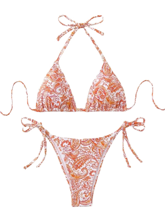 SHE fehér narancs paisley mintás bikini