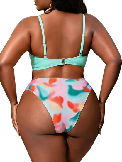 SHE türkiz márványmintás magasderekú kétrészes bikini