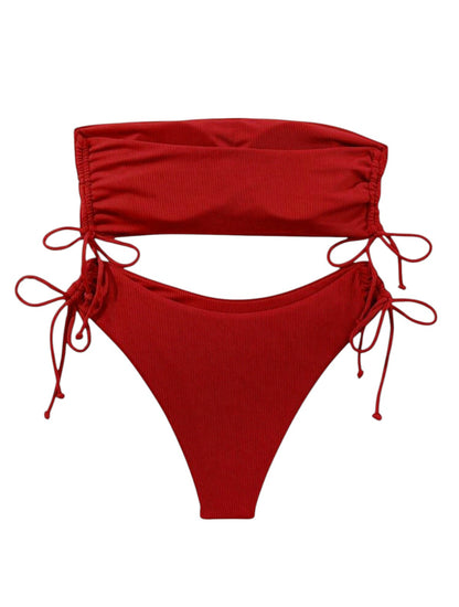 SHE piros pánt nélküli megkötős kétrészes bikini