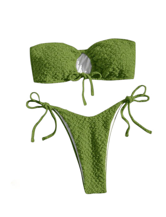 SHE olívazöld texturált megkötős kétrészes bikini