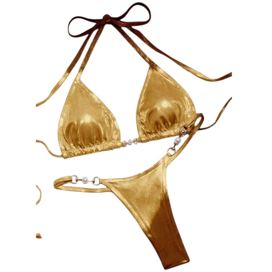 SHE arany színű gyöngyös bikini