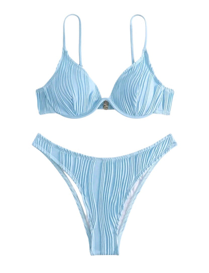 SHE világoskék texturált merevítős kétrészes bikini