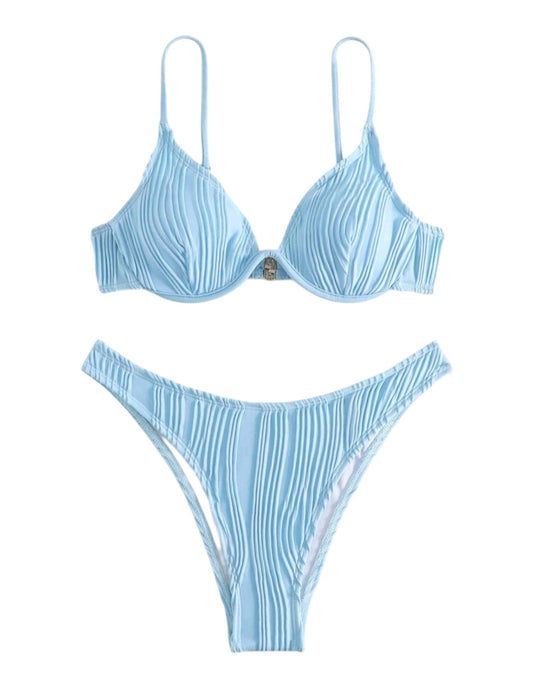SHE világoskék texturált merevítős kétrészes bikini