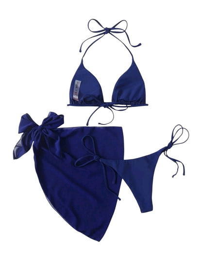 SHE sötétkék háromrészes bikini szett pareóval