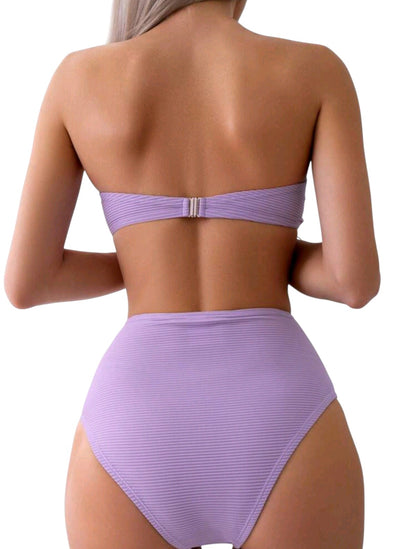SHE lila texturált magasderekú pánt nélküli kétrészes bikini