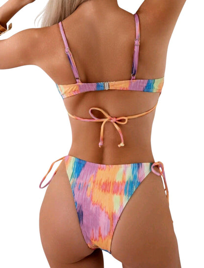 SHE többszínű csíkos kivágott kétrészes bikini