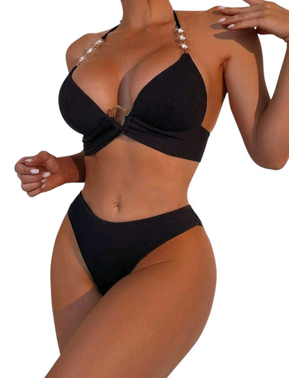 SHE fekete texturált aranyláncos kétrészes bikini