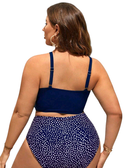 SHE sötétkék pöttyös magasderekú plus size kétrészes bikini