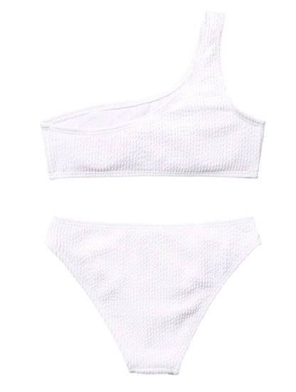 SHE fehér texturált egyvállú kétrészes bikini