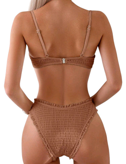 SHE barna húzott fodros magasderekú kétrészes bikini