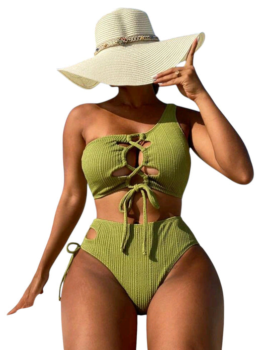 SHE olívazöld egyvállú fűzős kétrészes bikini