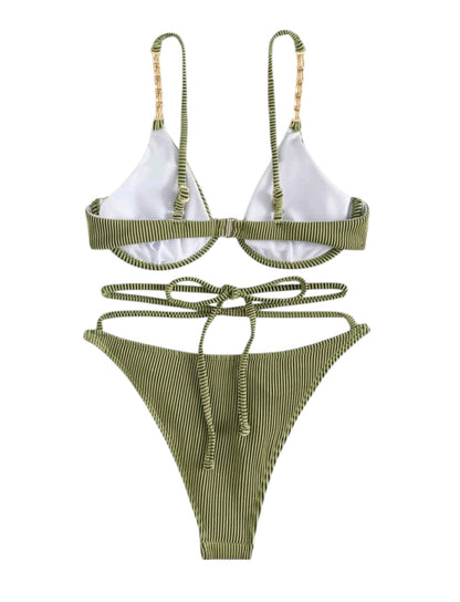 SHE olívazöld bordázott láncos kétrészes bikini