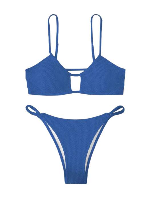 SHE királykék bordázott kivágott kétrészes bikini