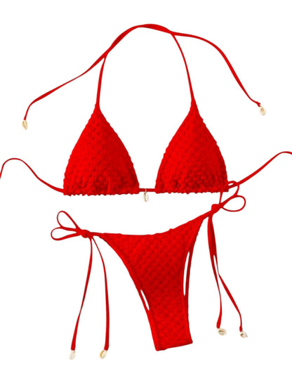 SHE piros kagylódíszes megkötős kétrészes bikini